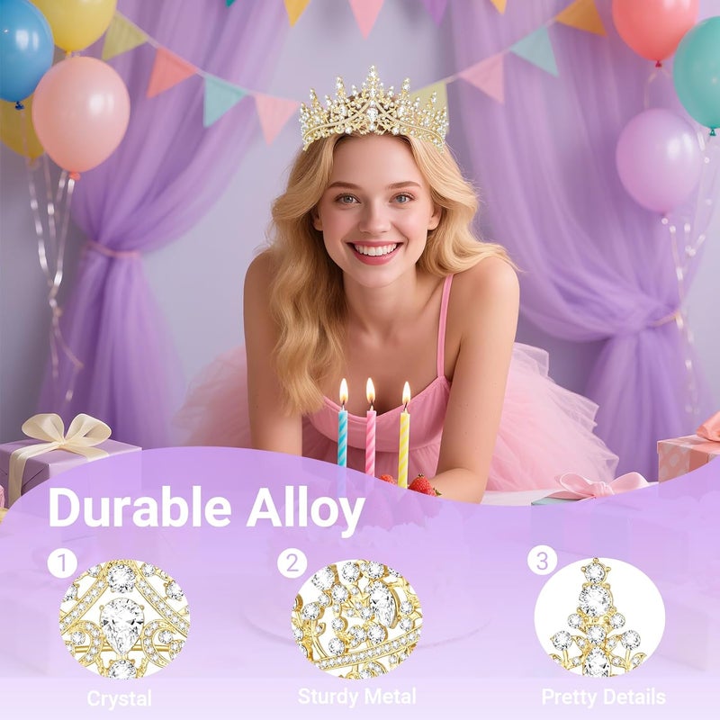 Queenship تاج للنساء، تاج ملكة لحفلة عيد الميلاد، حفلة تخرج، حفلة زفاف، لون ذهبي - Image 3